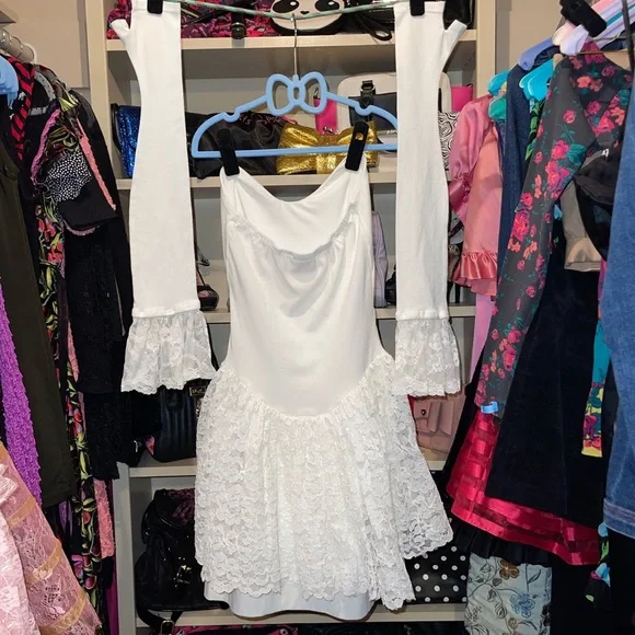 VTG 80s Strapless Mini Dress W Gloves - Picture 4 of 4